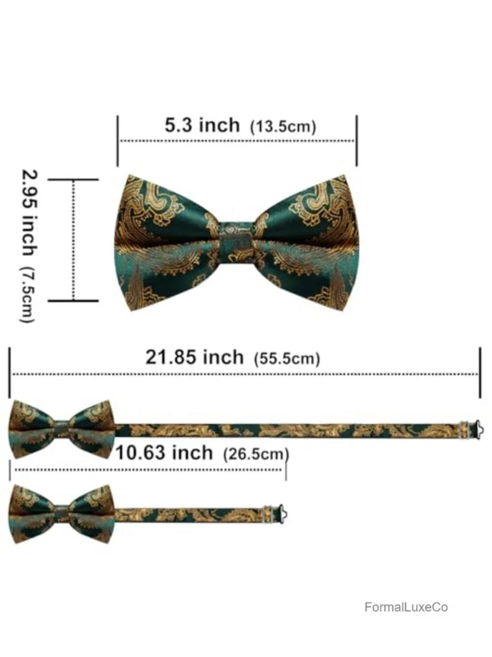 Pre-tied Bow Tie and Pocket Square Set with Cufflinks and Lapel Pin